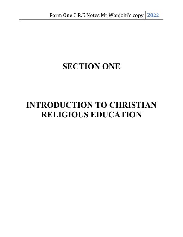 Page 1 – Form 1 CRE Complete Notes – Kenyaplex