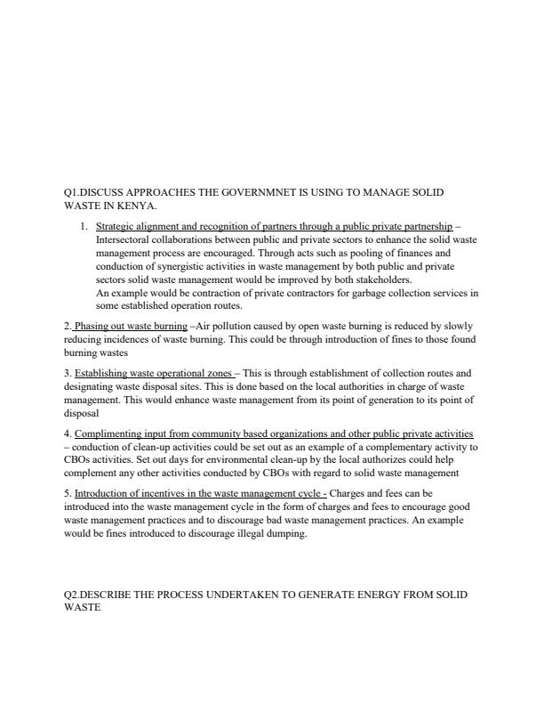 Page 1 – PHT 313: Solid Waste Management CAT Questions and Answers – Kenyaplex