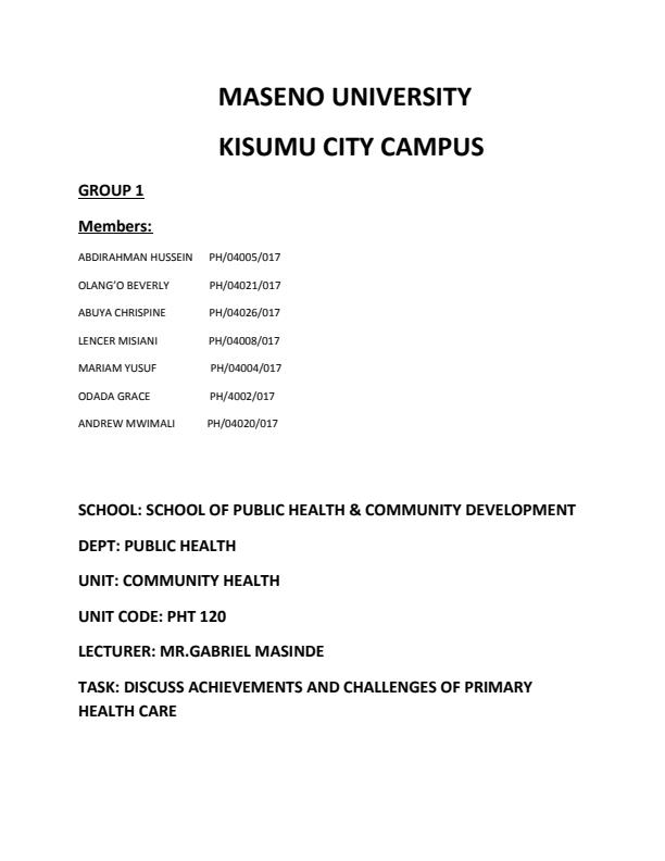 Page 1 – Discuss achievements and challenges of primary health care – Kenyaplex