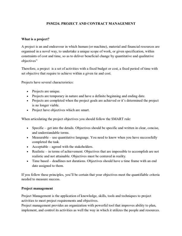 Page 1 – HPS 234: Project and Contract Management Notes – Kenyaplex