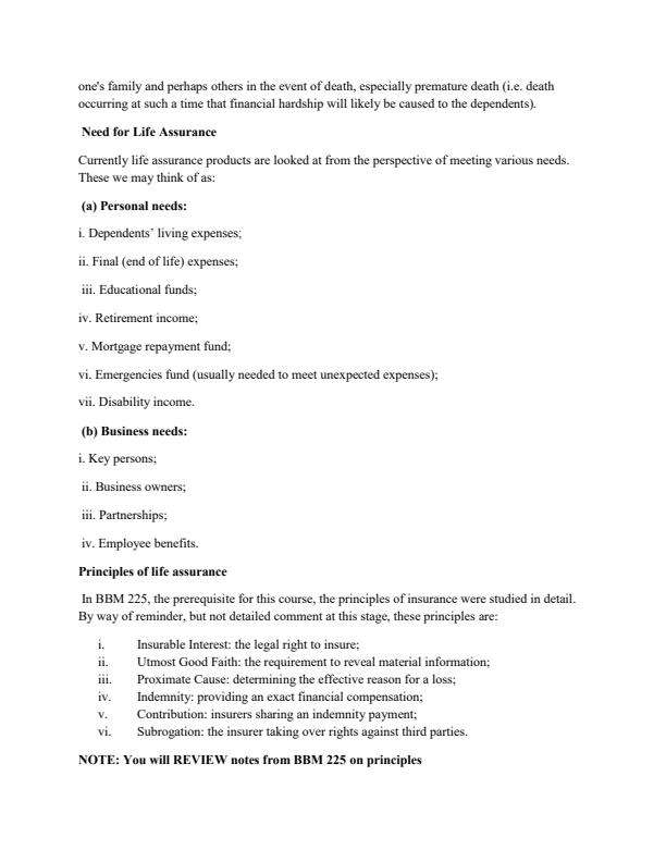Page 2 – BBM 421: Life and Health Insurance Notes – Kenyaplex