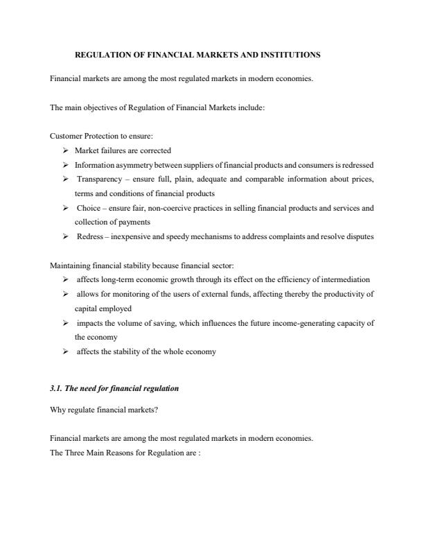 Page 1 – Regulation of Financial Markets and Institutions Notes – Kenyaplex