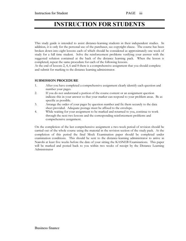 Page 3 – Business Finance - KASNEB Lecture Notes – Kenyaplex