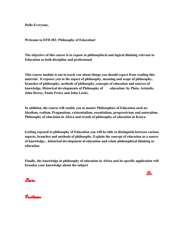 Page 1 – EFD 203: Philosophy of Education Notes – Kenyaplex