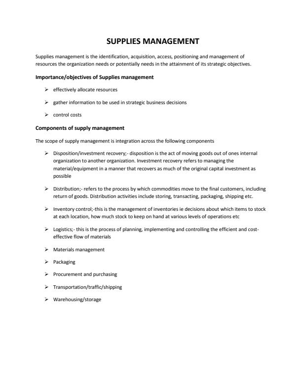 Page 1 – Supplies Management Notes – Kenyaplex