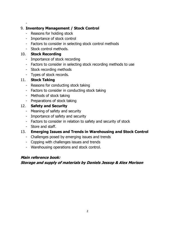 Page 2 – Warehousing Operations and Stock Control Notes – Kenyaplex