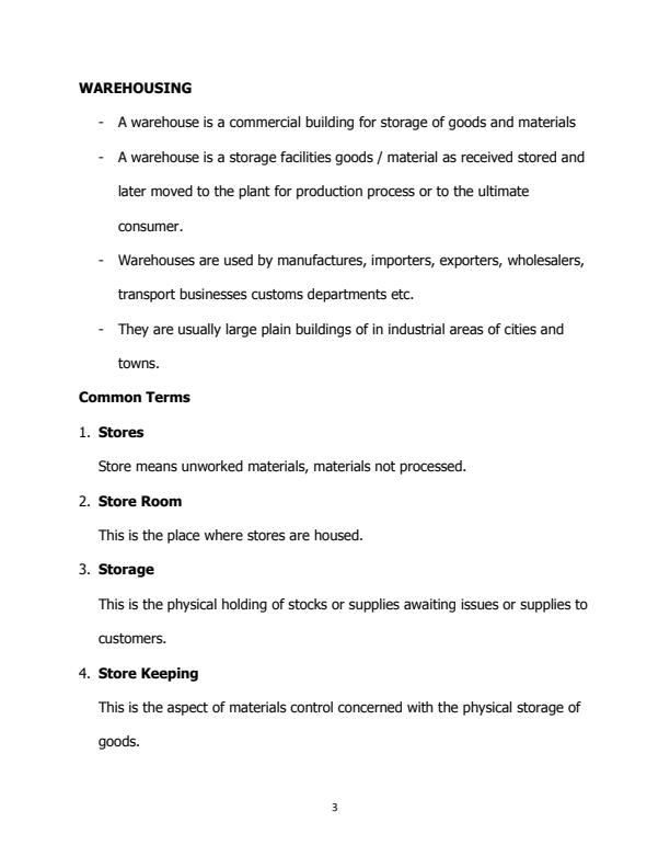 Page 3 – Warehousing Operations and Stock Control Notes – Kenyaplex
