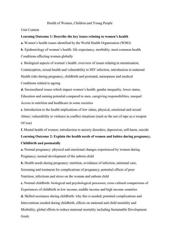 Page 1 – Health of Women, Children and Young People Notes For Public Health Management Level 5 Diploma – Kenyaplex