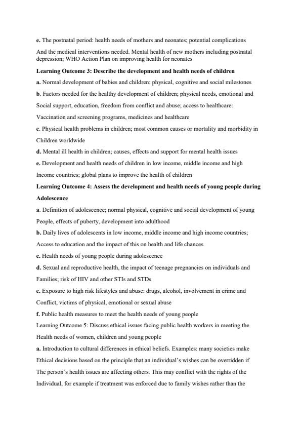 Page 2 – Health of Women, Children and Young People Notes For Public Health Management Level 5 Diploma – Kenyaplex