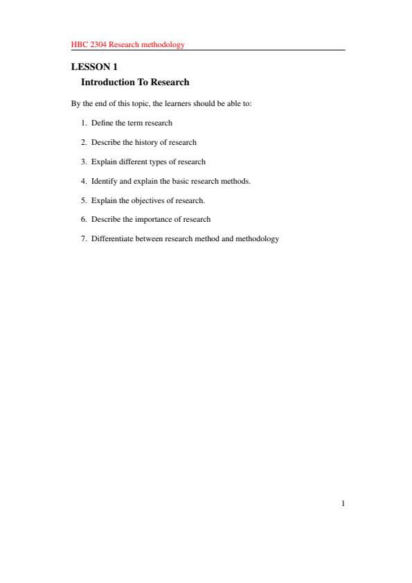 Page 1 – HBC 2304: Research Methodology Notes – Kenyaplex