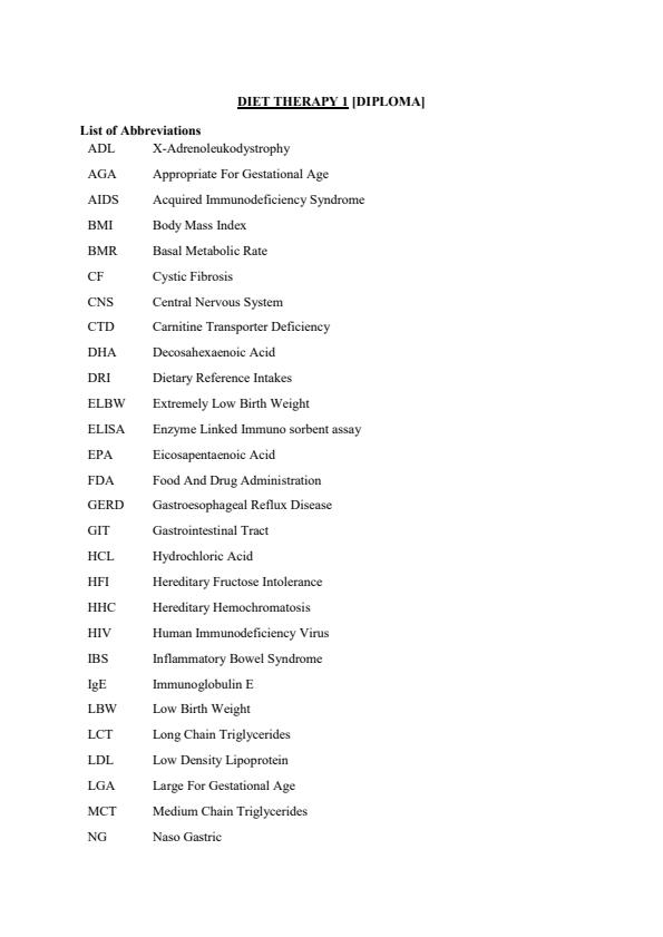 Page 1 – Diet Therapy I: Diploma in Nutrition and Dietetics  – Kenyaplex