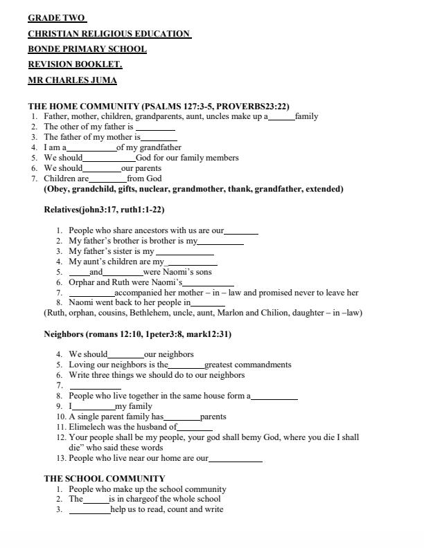 Page 1 – 2024 Grade 2 CRE Revision Booklet – Kenyaplex