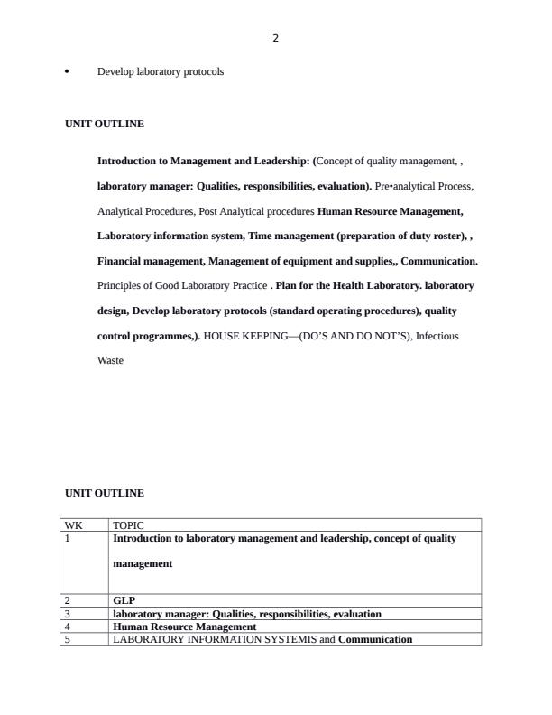 Page 2 – BML 3102: Principles and Practices of Laboratory Quality Management and Safety for Laboratory Sciences Notes – Kenyaplex