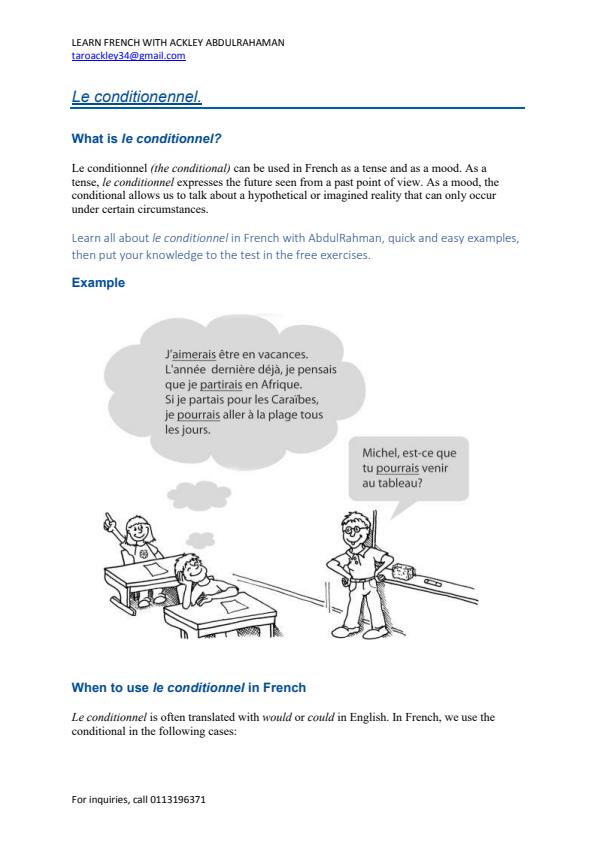 Page 1 – French Structure 1 Notes On Le conditionnel – Kenyaplex