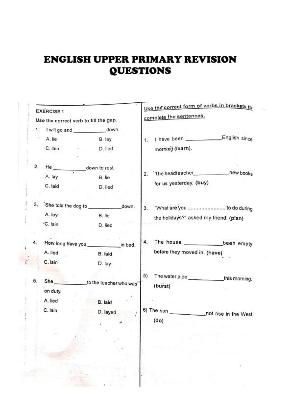 Page 1 – Upper Primary Revision English Structured Questions( Questions Only) – Kenyaplex