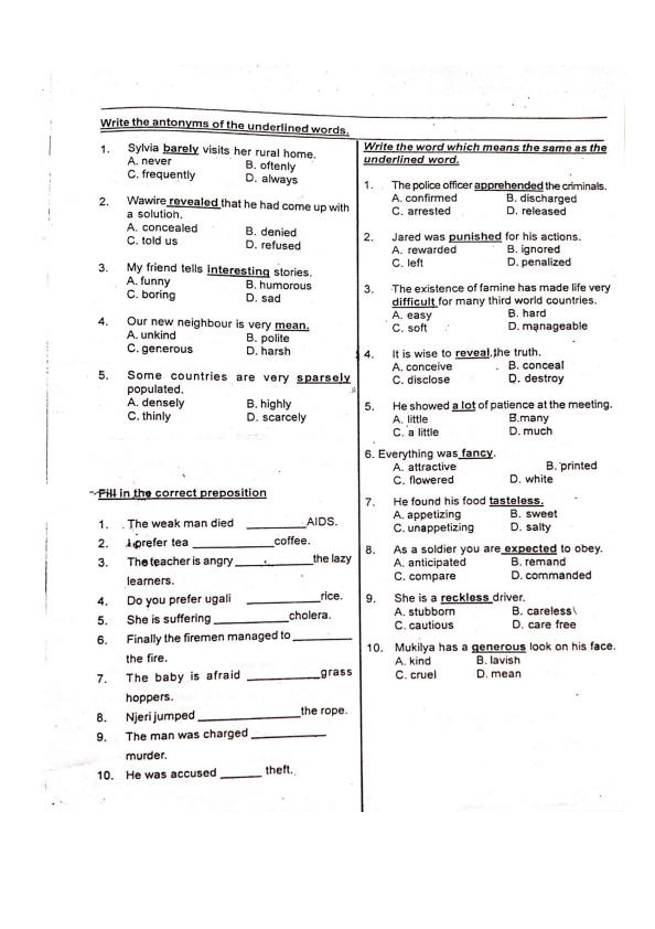 Page 2 – Upper Primary Revision English Structured Questions( Questions Only) – Kenyaplex