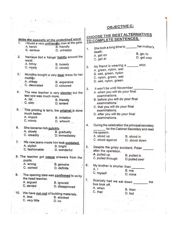 Page 3 – Upper Primary Revision English Structured Questions( Questions Only) – Kenyaplex