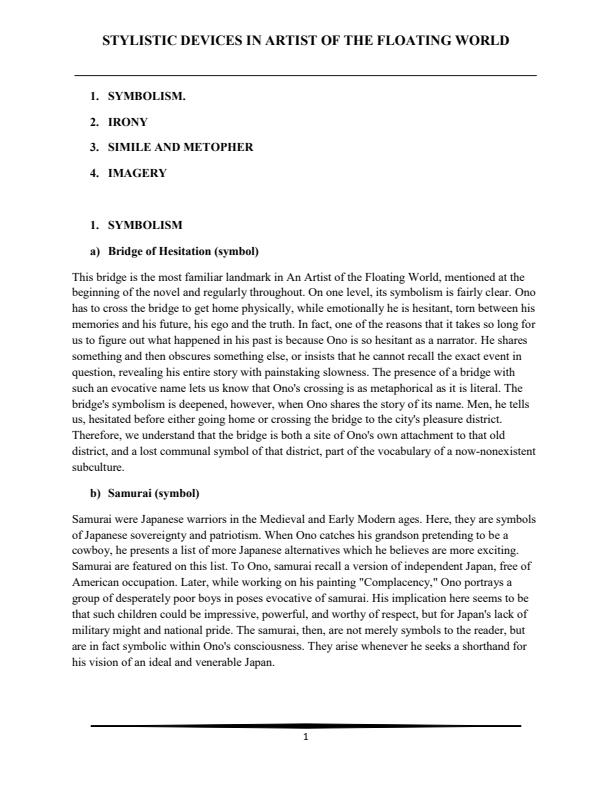 Page 1 – Stylistic Devices in Artist of The floating World – Kenyaplex