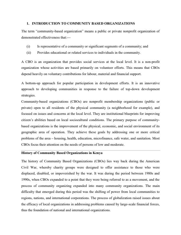 Page 1 – Community Based Organizations Notes – Kenyaplex