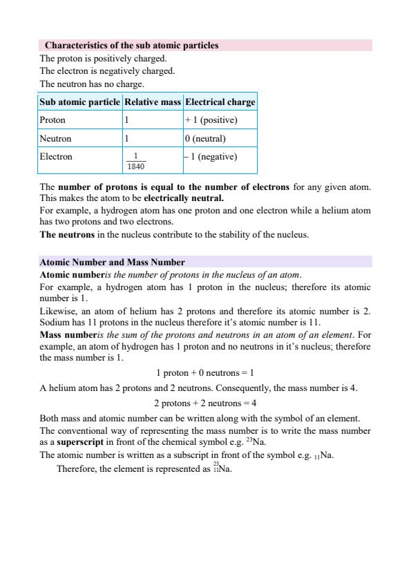 Page 3 – Form 2 Chemistry Notes on Structure of the Atom and the Periodic Table – Kenyaplex