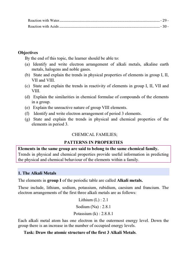 Page 2 – Form 2 Chemistry Notes on Chemical Families – Kenyaplex
