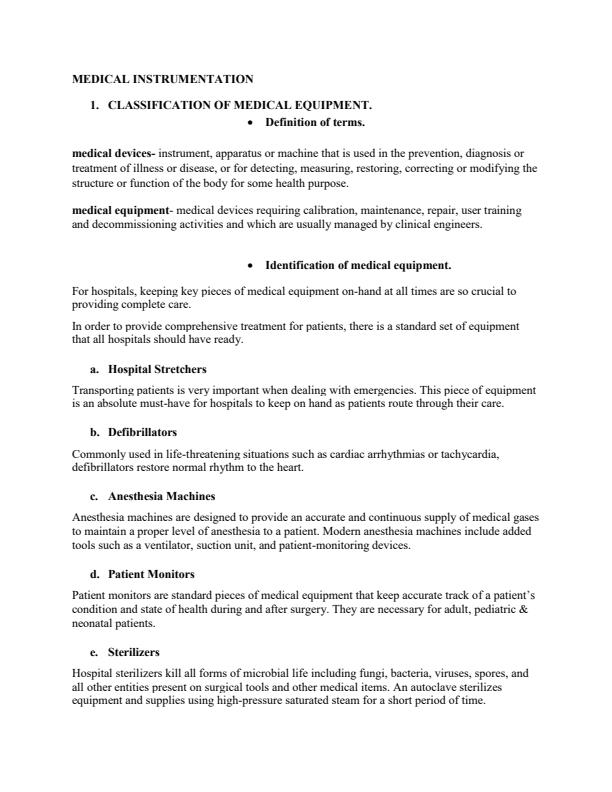 Page 1 – Medical Instrumentation Notes – Kenyaplex