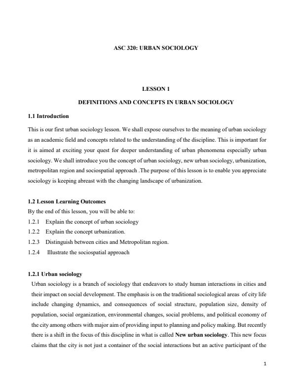 Page 1 – ASC 320: Urban Sociology Notes – Kenyaplex
