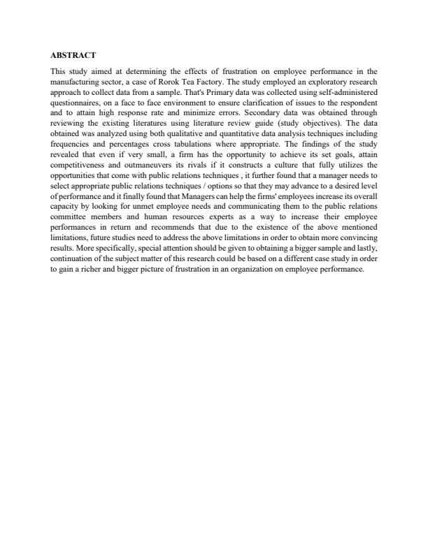 Page 3 – Effects of Frustration on Employee Performance in an Organization, a Case Study of Rorok Tea Factory – Kenyaplex