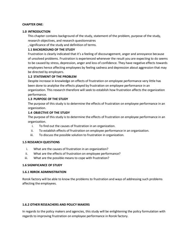 Page 4 – Effects of Frustration on Employee Performance in an Organization, a Case Study of Rorok Tea Factory – Kenyaplex