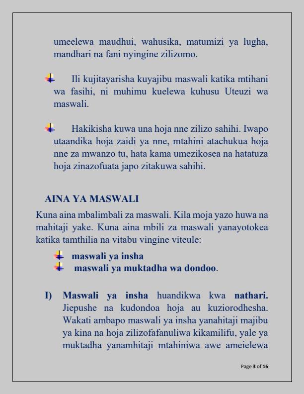 Page 3 – Bembea ya Maisha Questions and Answers – Kenyaplex