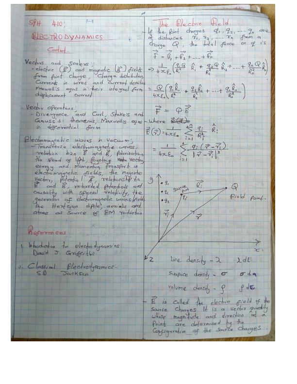 Page 1 – SPH 410: Electrodynamics Notes – Kenyaplex