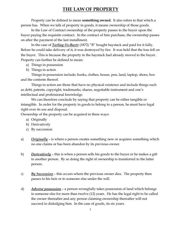 Page 1 – Law of Property Notes: Business Law 2 – Kenyaplex