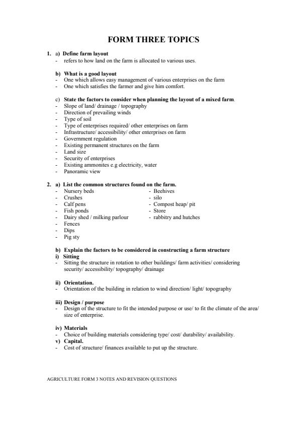 Page 1 – Agriculture Form 3 Notes and Revision Questions and Answers – Kenyaplex