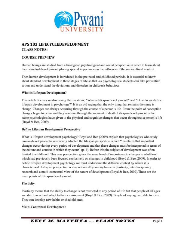 Page 1 – Introduction to Life Cycle Development Notes – Kenyaplex