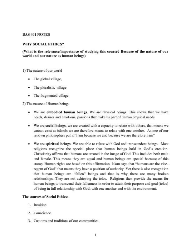 Page 1 – BAS 401: Social Ethics Notes – Kenyaplex