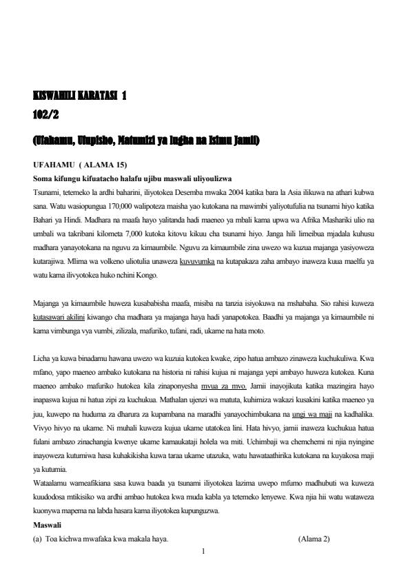 Page 1 – Kiswahili Revision Booklet With Questions and Answers (Ufahamu, Ufupisho, Matumizi ya Lugha na Isimu Jamii)  – Kenyaplex