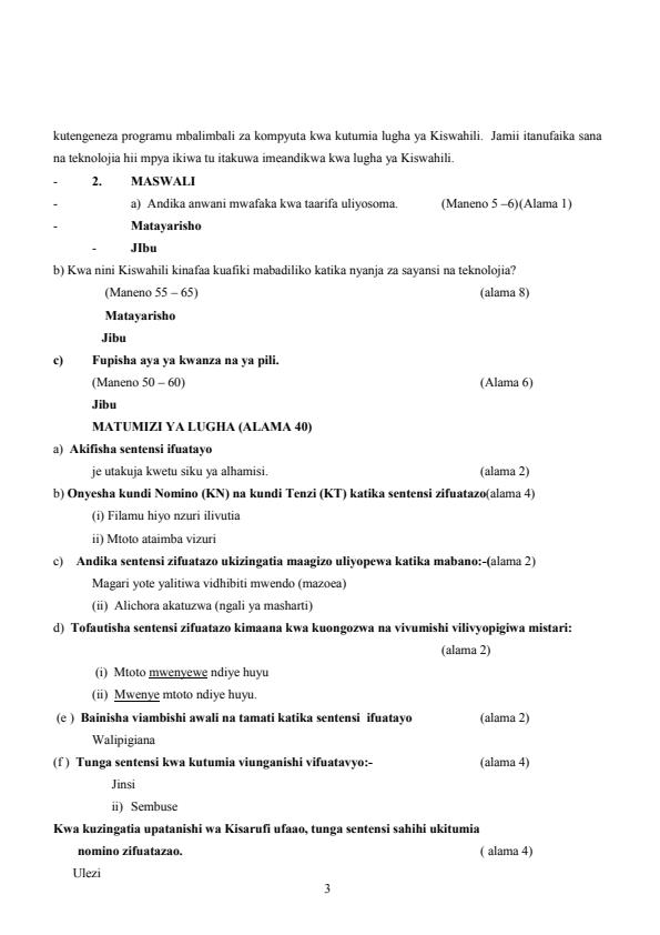 Page 3 – Kiswahili Revision Booklet With Questions and Answers (Ufahamu, Ufupisho, Matumizi ya Lugha na Isimu Jamii)  – Kenyaplex