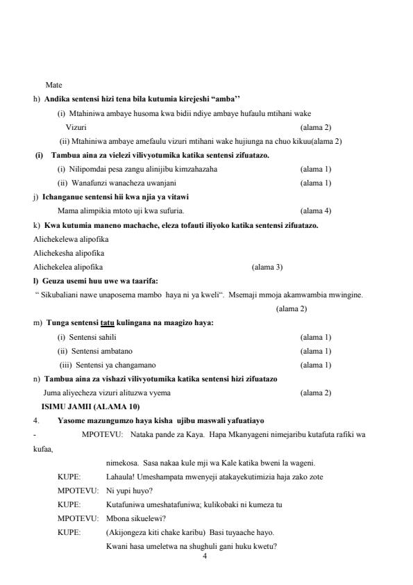 Page 4 – Kiswahili Revision Booklet With Questions and Answers (Ufahamu, Ufupisho, Matumizi ya Lugha na Isimu Jamii)  – Kenyaplex