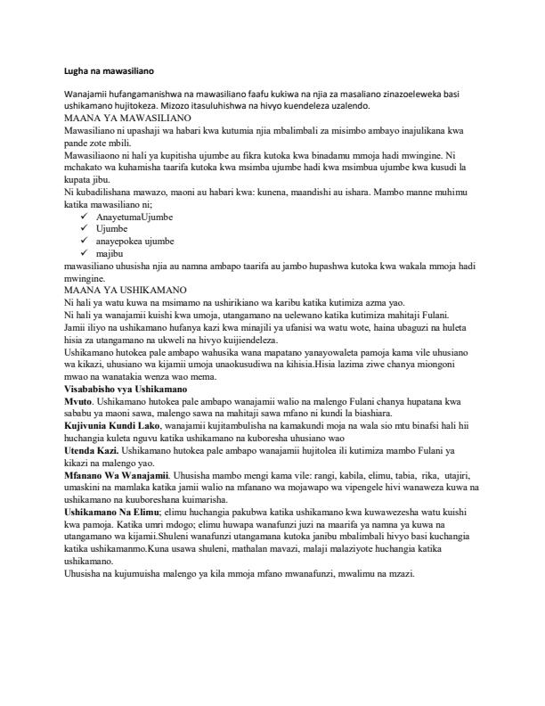 Page 2 – KIMS 215: Lugha, Mawasiliano na Ujenzi wa Ushikamano Notes – Kenyaplex