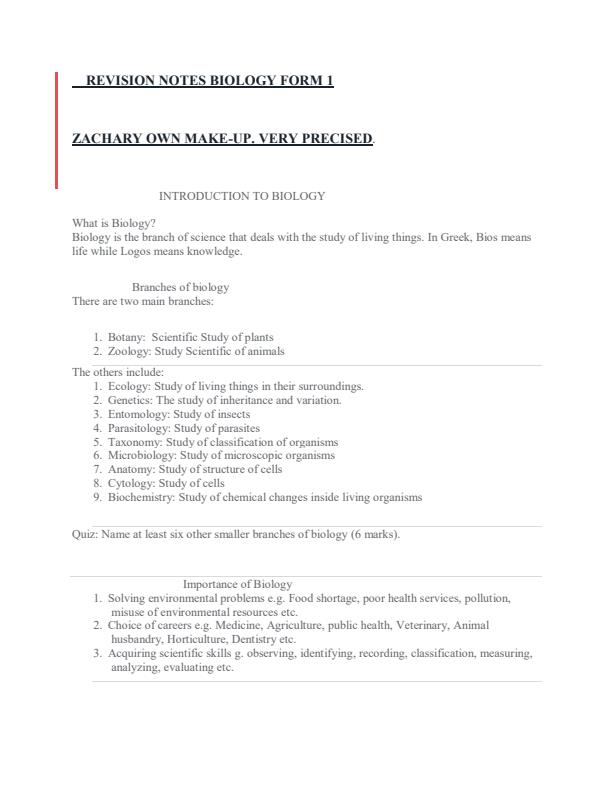 Precise Biology Revision Notes for Form 1 1449