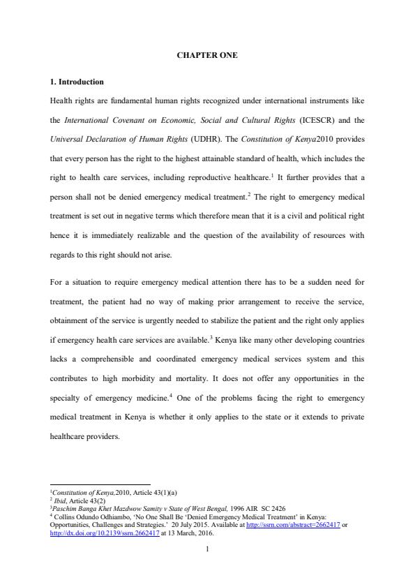 Page 1 – The horizontal application of the right to emergency medical treatment in Kenya, its challenges And solutions – Kenyaplex
