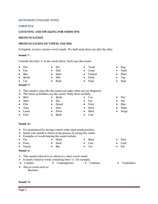 Page 1 – Form 1 English Notes for Teachers and Students – Kenyaplex