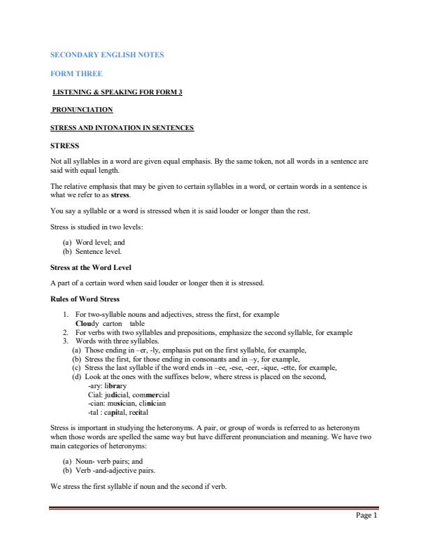 Page 1 – Form 3 English Notes – Kenyaplex