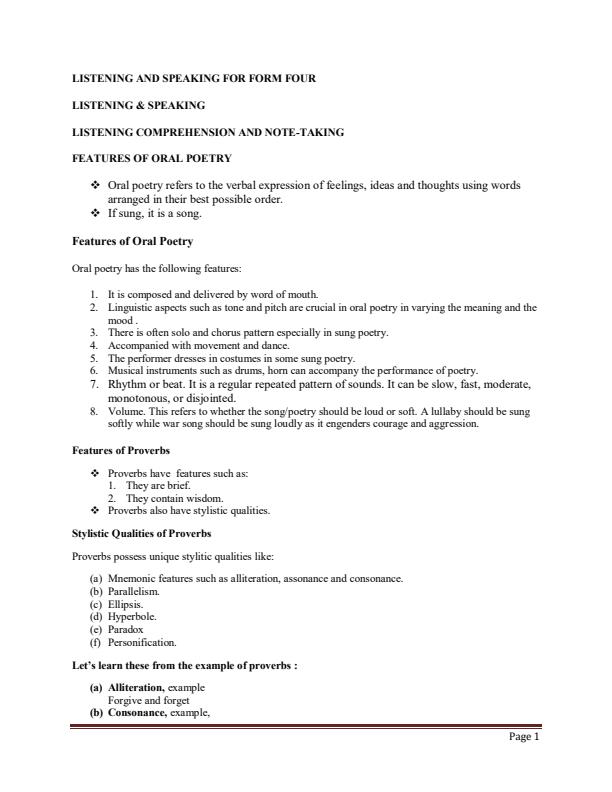 Page 1 – Form 4 English Notes – Kenyaplex