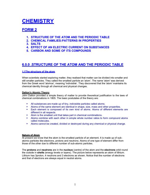 Page 1 – Form 2 Chemistry Teacher Notes – Kenyaplex