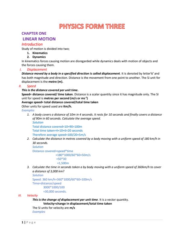 Page 1 – Form 3 Physics Teacher Notes – Kenyaplex