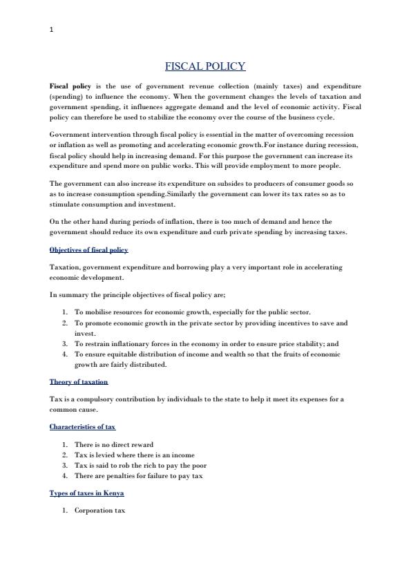 Page 1 – Fiscal Policy Notes – Kenyaplex