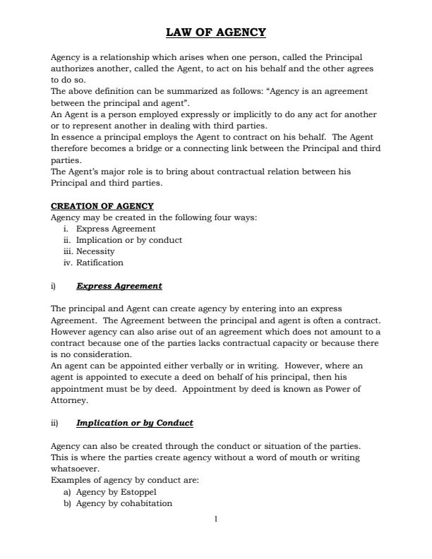 Page 1 – Business Law 2 Notes on Law of Agency – Kenyaplex