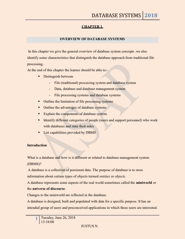 Page 1 – ICS 2206: Introduction to Database Management Systems Notes – Kenyaplex
