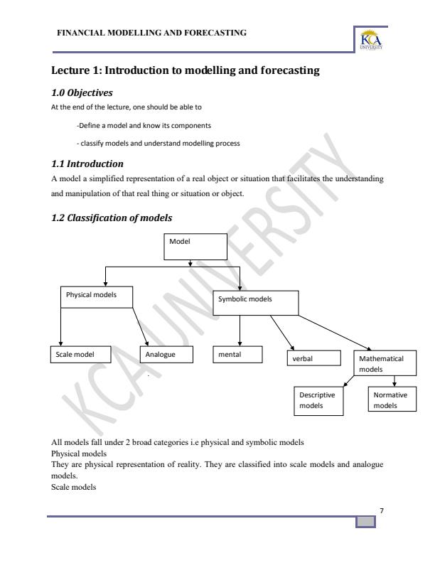 Page 1 – CFI 423: Financial Modelling and Forecasting Notes – Kenyaplex